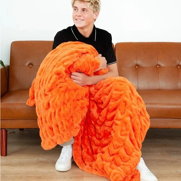 Minky Couture Hugs Orange Marmalade Cozy Blanket Throw - Picture 6 of 7